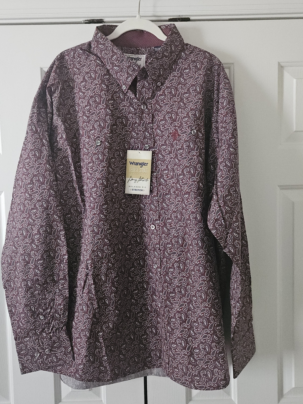 Wrangler George Strait Men's Long Sleeve Button Down Shirt 2XL, Burgandy Paisley